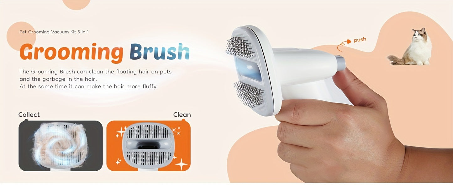 5-in-1 Pet Grooming Vacuum Kit with Professional Clippers, 6 Guide Combs, Powerful Hair Removal, Quiet Operation, and Multi-Functional Tools for Dogs, Cats, and Easy Cleaning