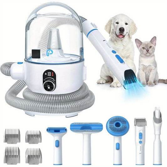 Professional Dog Grooming Kit with 2L Vacuum Suction - 5 Tools, 4 Combs, 16 Adjustable Gears for Dogs, Cats & Pets | Low Noise, Long Battery Life