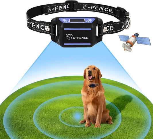 E-FENCE GPS Wireless Dog Fence,Dog Collar Electric Fence,Electric Wireless Pet Fence for All Breeds Dogs,Pet Containment System,Waterproof,Adjustable Warning Strength