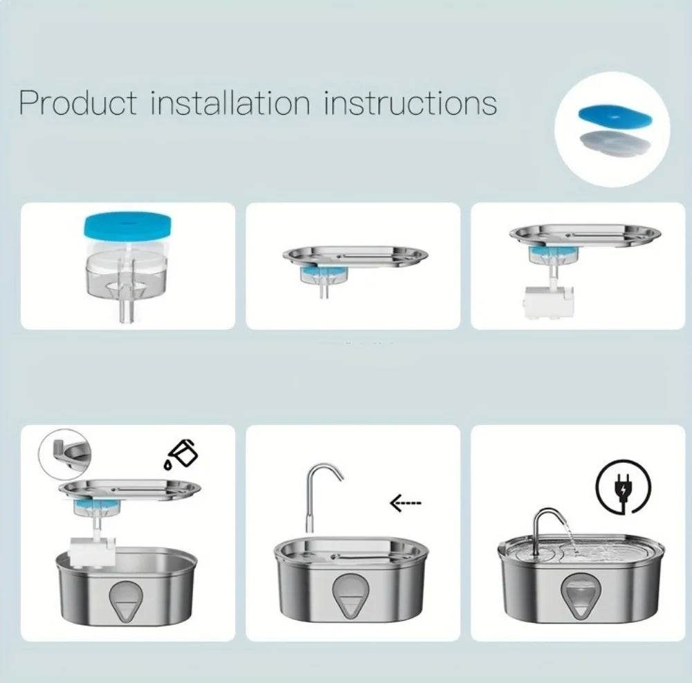 3.5L Large Capacity Automatic Stainless Steel Cat Water Fountain with LED Lighting