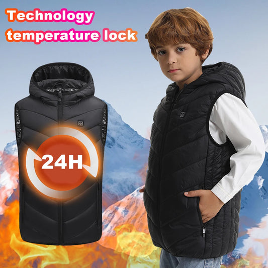 10-Zone Kids Heated Vest for Hunting & Hiking - USB Powered Thermal Jacket