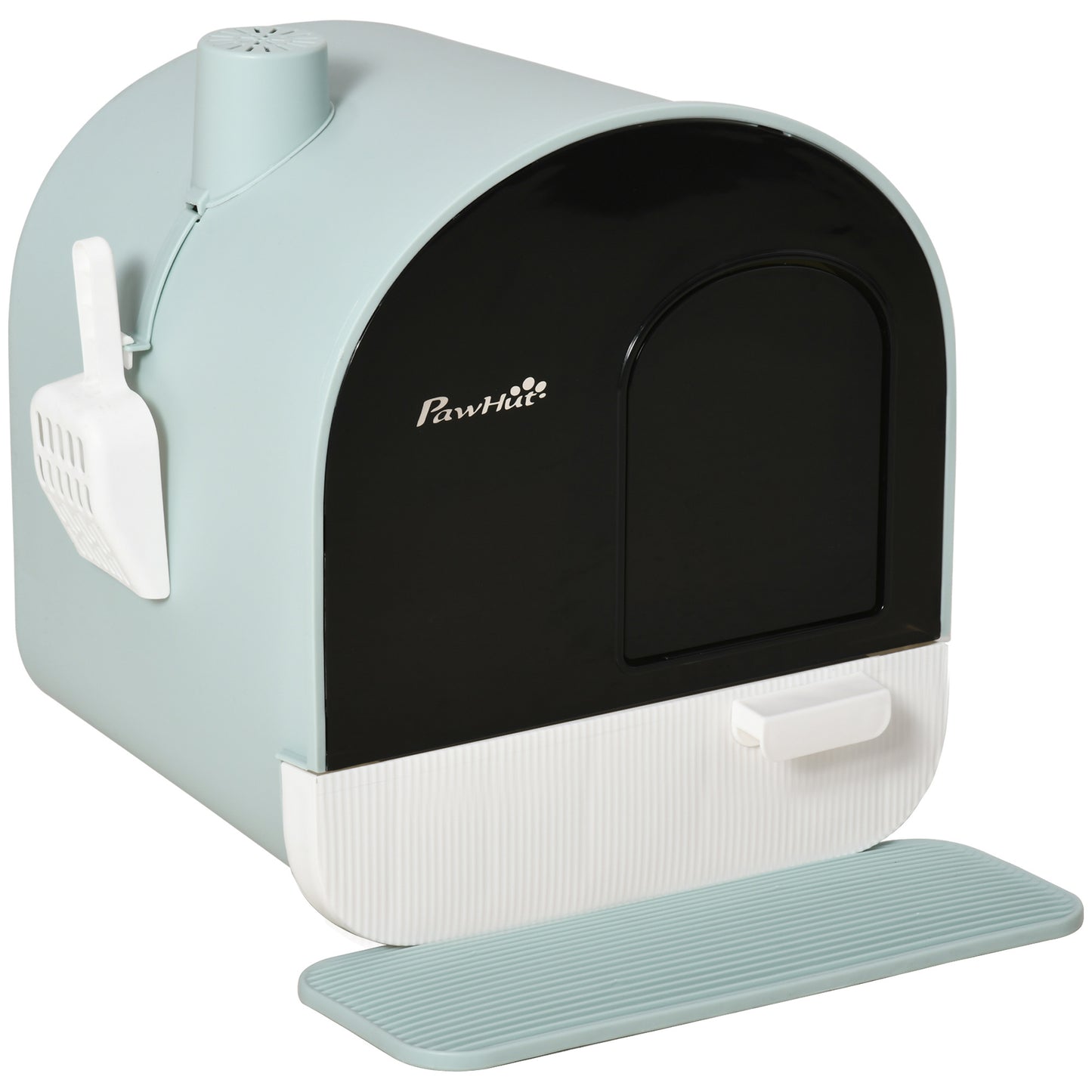 Covered Cat Litter Box with Tray, Scoop  Mat - Green