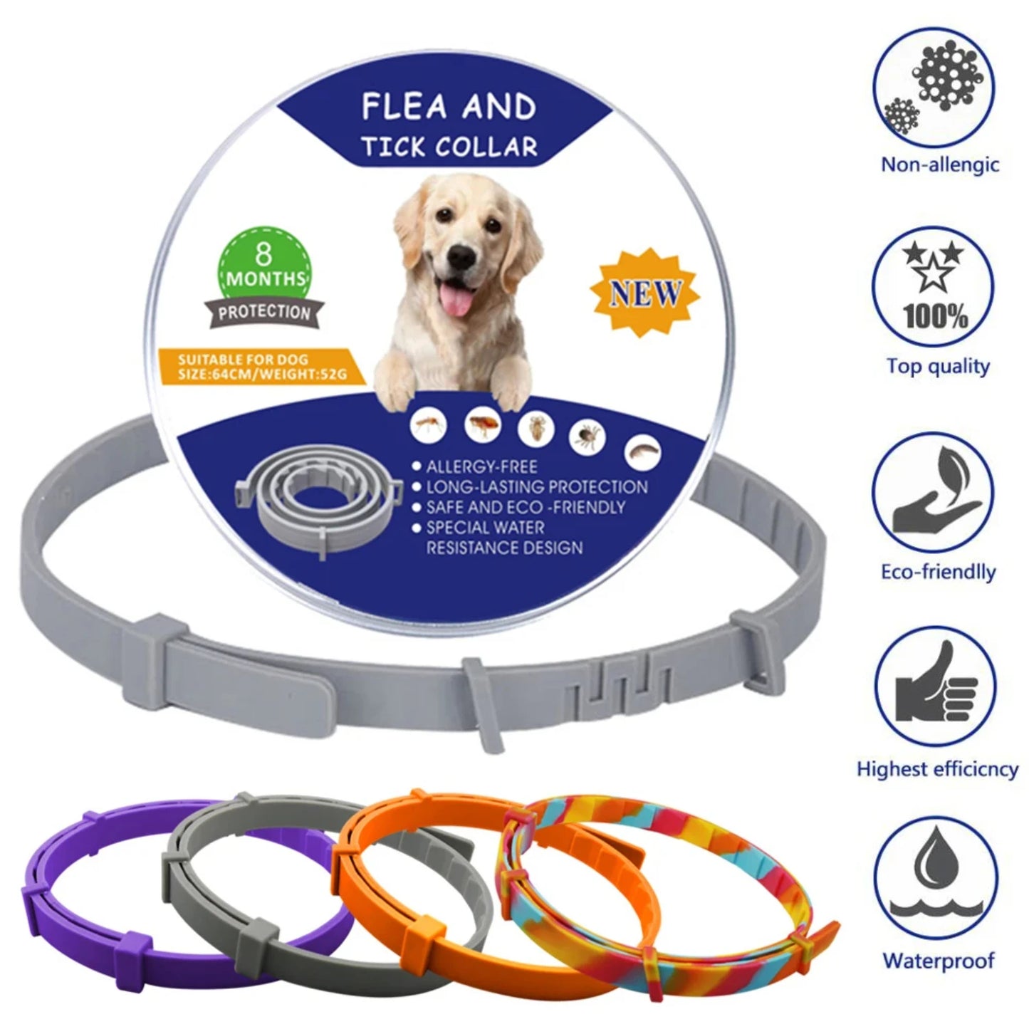 High-Quality Adjustable Flea & Tick Prevention Collar for Dogs and Cats 