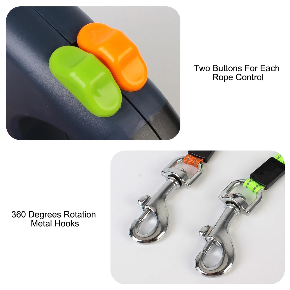 3M Dual Dog Leash Roulette: Double-Ended Retractable Leash with Flashlight & Waste Bag Holder