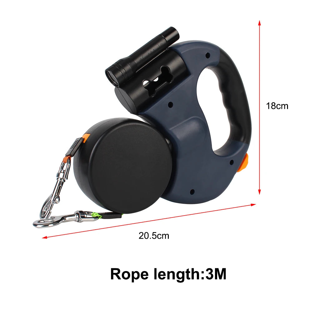 3M Dual Dog Leash Roulette: Double-Ended Retractable Leash with Flashlight & Waste Bag Holder