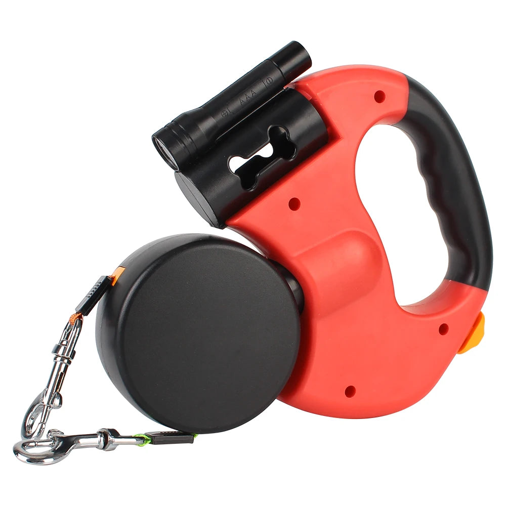 3M Dual Dog Leash Roulette: Double-Ended Retractable Leash with Flashlight & Waste Bag Holder