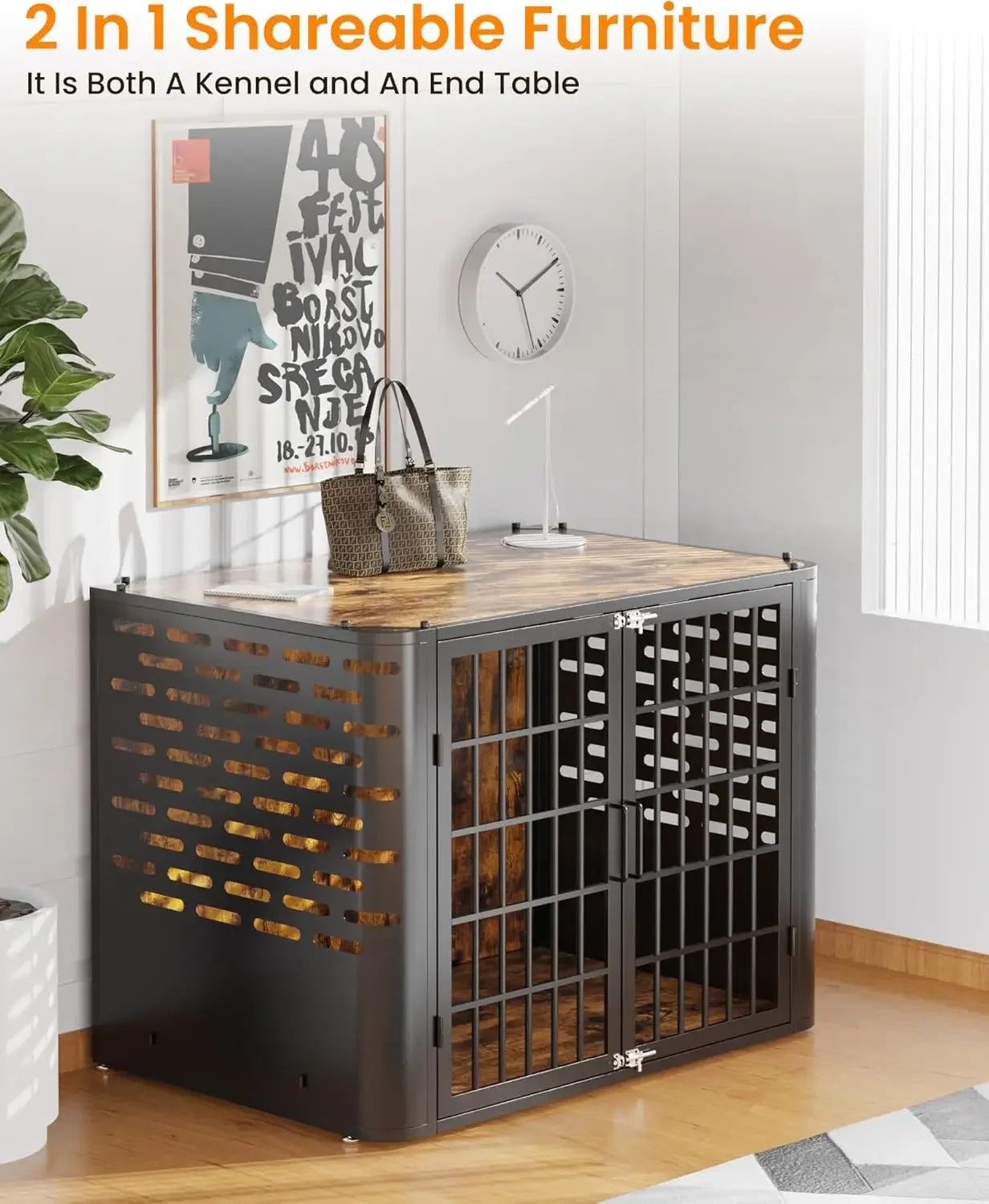 Modern Wooden Dog Crate | Decorative Pet House & End Table for Large & Medium Dogs