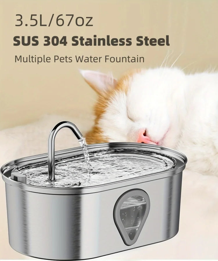 3.5L Large Capacity Automatic Stainless Steel Cat Water Fountain with LED Lighting