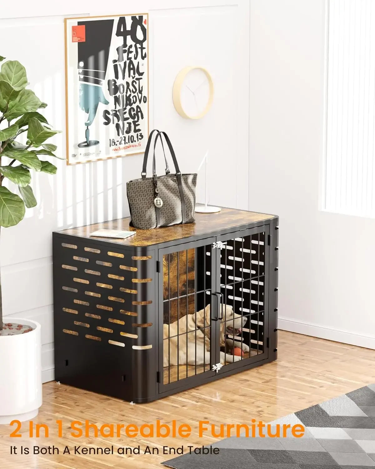 Modern Wooden Dog Crate | Decorative Pet House & End Table for Large & Medium Dogs