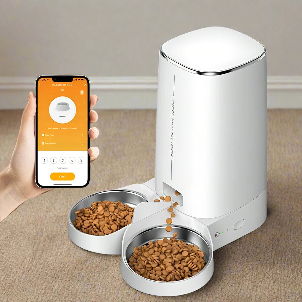 ROJECO Automatic Cat Feeder 4L on a white background.