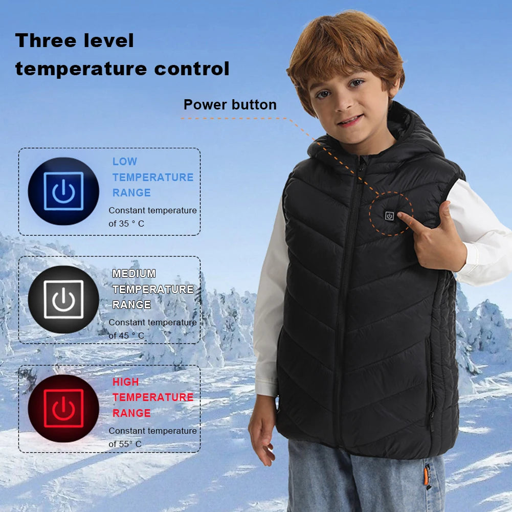 USB-Powered Heated Vest Jacket for Kids - 10-Zone Winter Thermal Waistcoat for Hunting, Hiking, and Outdoor Warmth