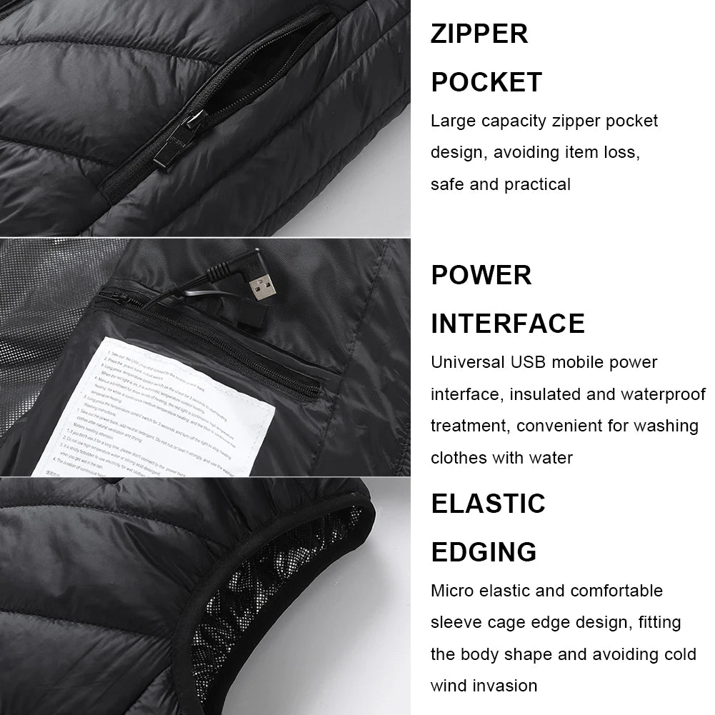 USB-Powered Heated Vest Jacket for Kids - 10-Zone Winter Thermal Waistcoat for Hunting, Hiking, and Outdoor Warmth