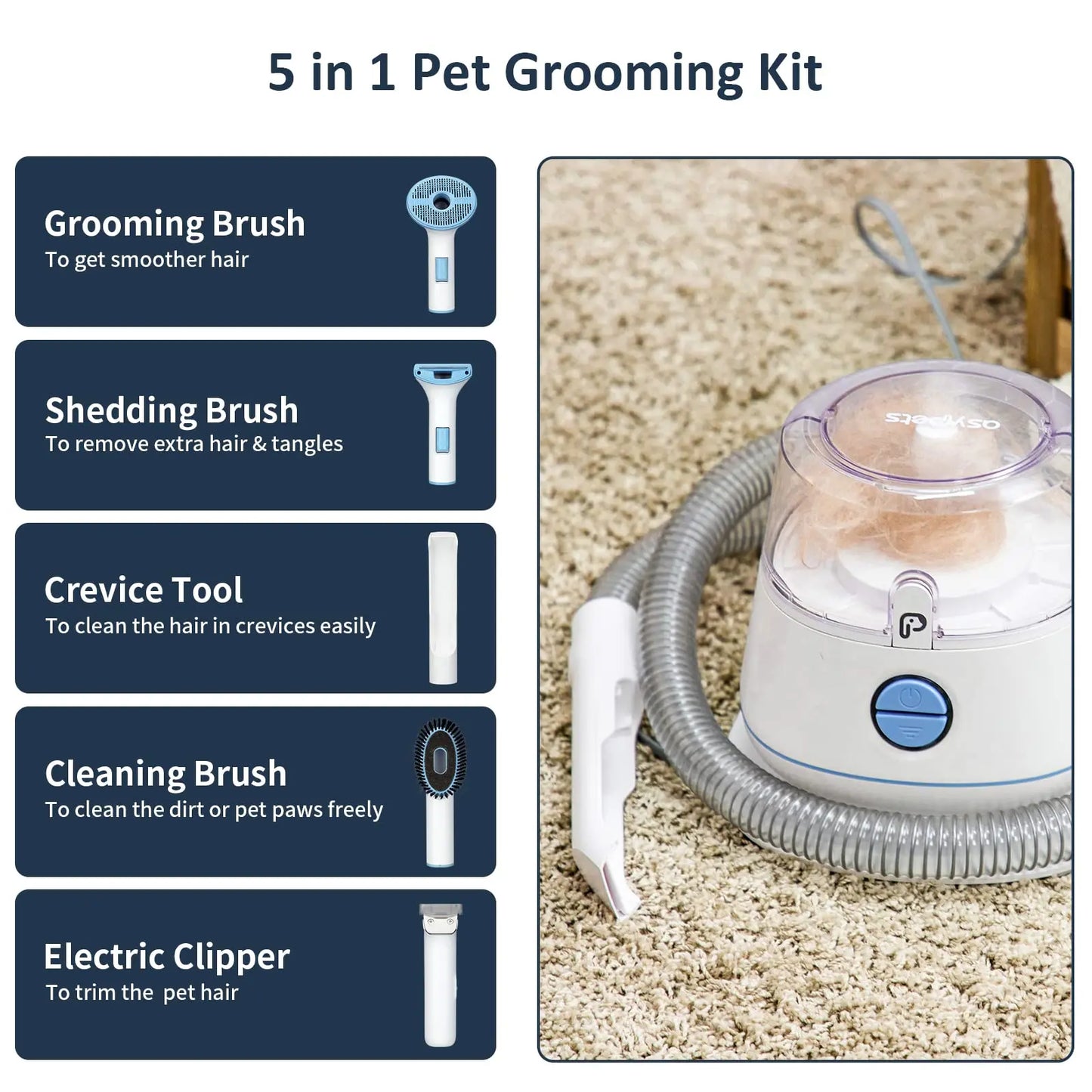 Pet Grooming Vacuum Use Conical 360-degree Air Intake Metal Mesh Design