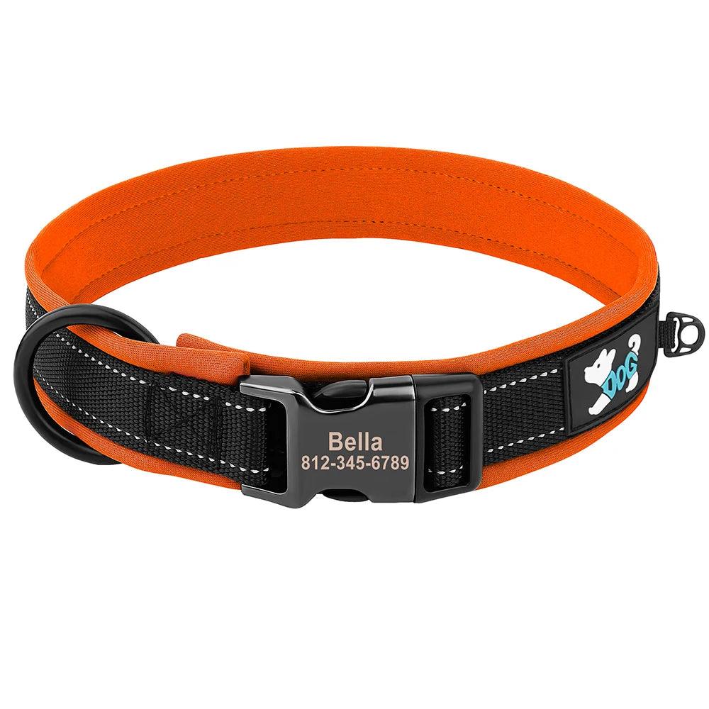 Reflective personalized dog collar suitable for outdoor activities.