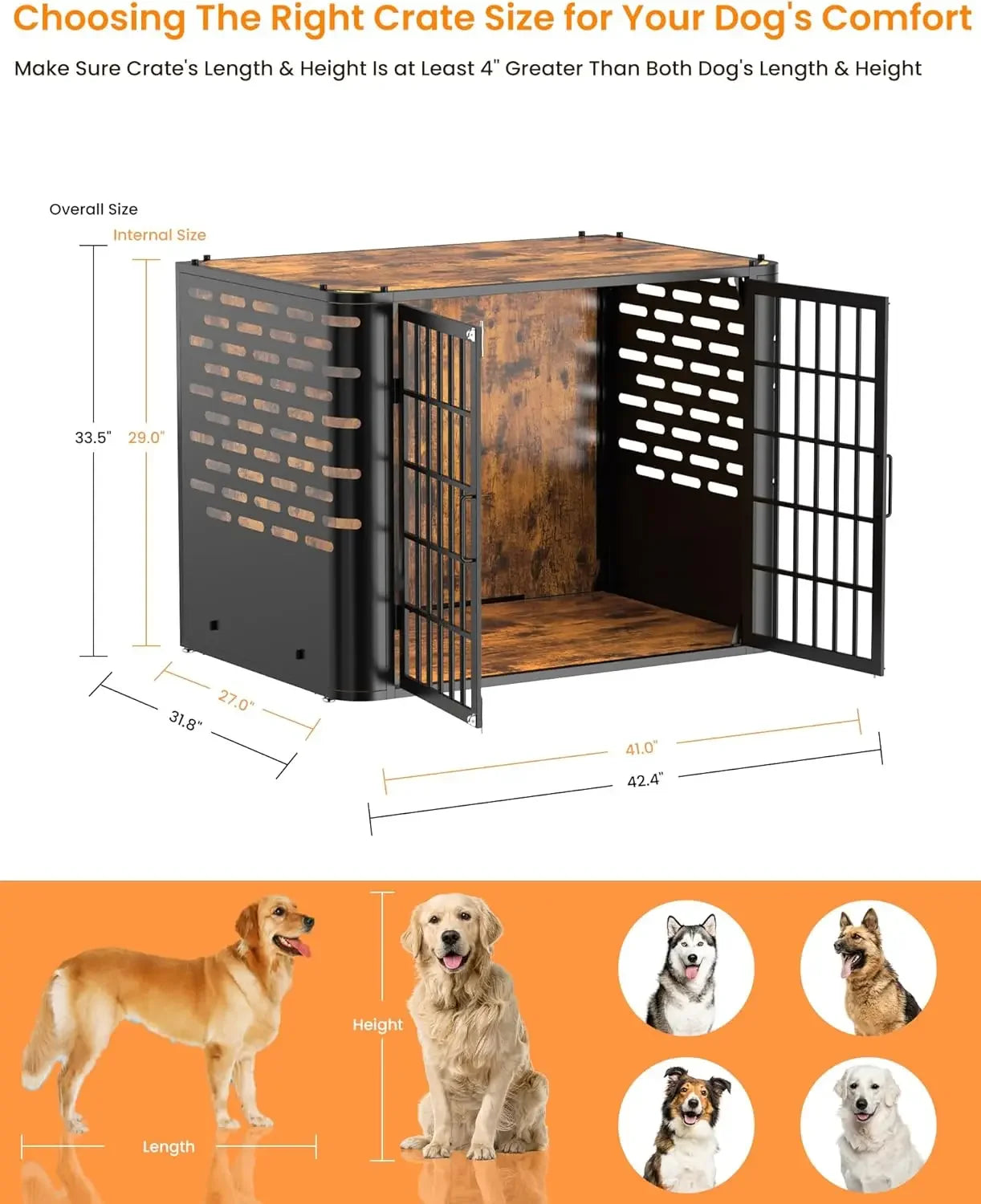 Modern Wooden Dog Crate | Decorative Pet House & End Table for Large & Medium Dogs