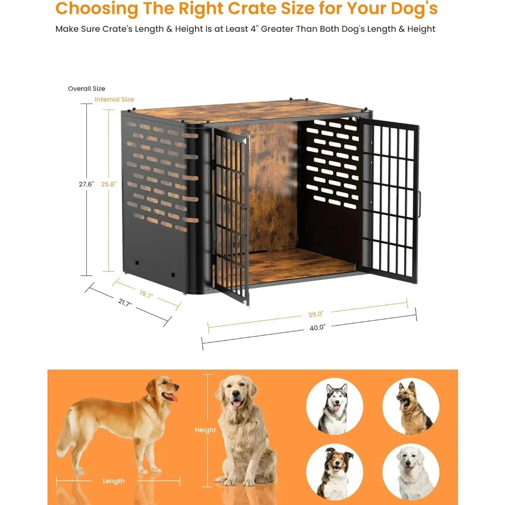 Modern Wooden Dog Crate | Decorative Pet House & End Table for Large & Medium Dogs