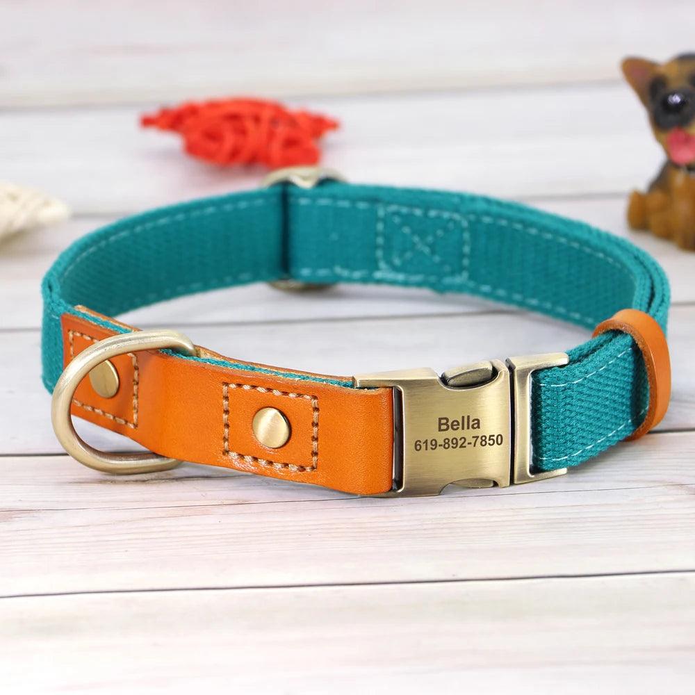 "Engraved leather collar with customized flair"