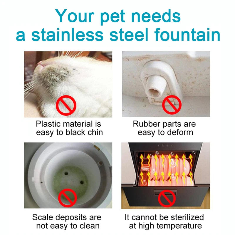 Stainless Steel Cat Fountain With Water Mark Automatic Cats Water Dispenser Sensor Filter Pet Cat Ultra Quiet Pump Water Foutain