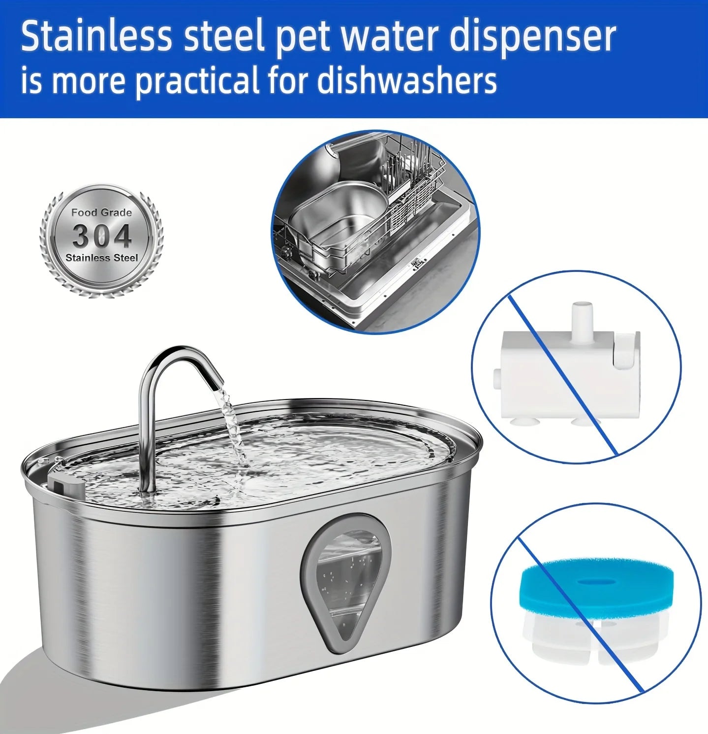 3.5L Large Capacity Automatic Stainless Steel Cat Water Fountain with LED Lighting