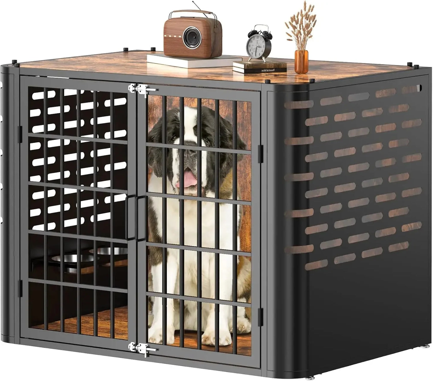 Modern Wooden Dog Crate | Decorative Pet House & End Table for Large & Medium Dogs