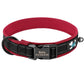 Secure buckle on a reflective personalized dog collar.