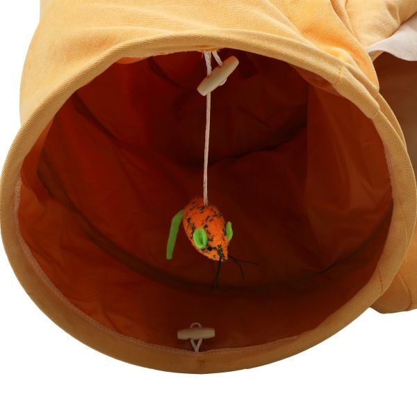 Collapsible Cat Tunnel Bed;  Hide Tunnel for Indoor Cats with Hanging Toys and Cushion Mat