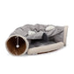 Collapsible Cat Tunnel Bed;  Hide Tunnel for Indoor Cats with Hanging Toys and Cushion Mat