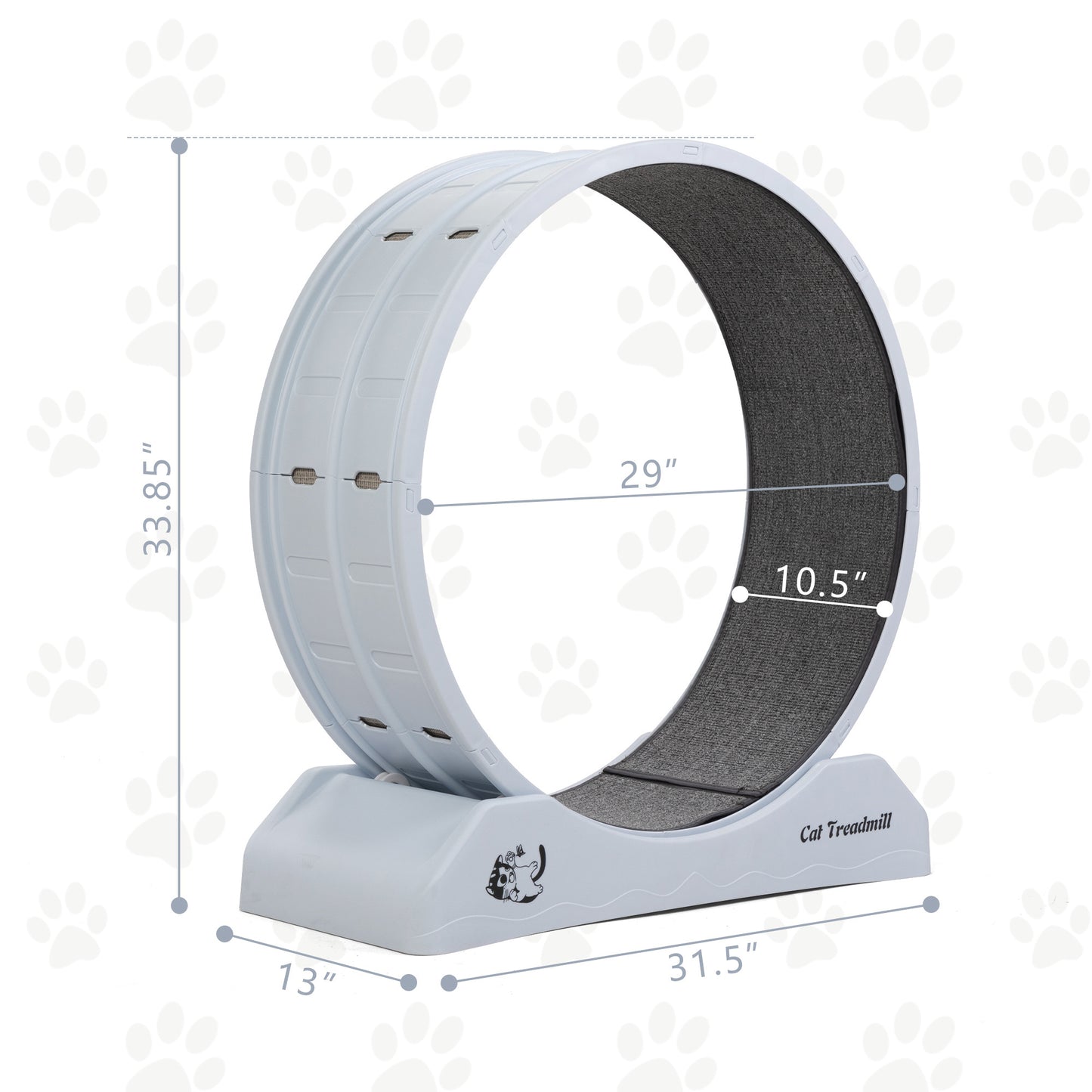 Cat Running Wheel, Small Animal Exercise Treadmill w/ Locking Mechanism, Carpet Runway, Indoor, White Gray